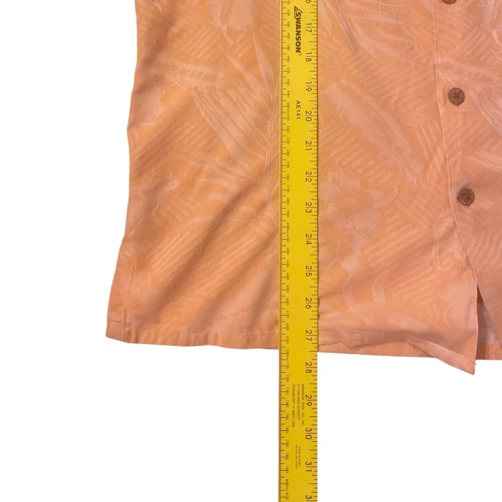 Banana Cabana Men’s 100% Silk Hawaiian Shirt M Peach Tropical Jacquard- Y2K VNTG